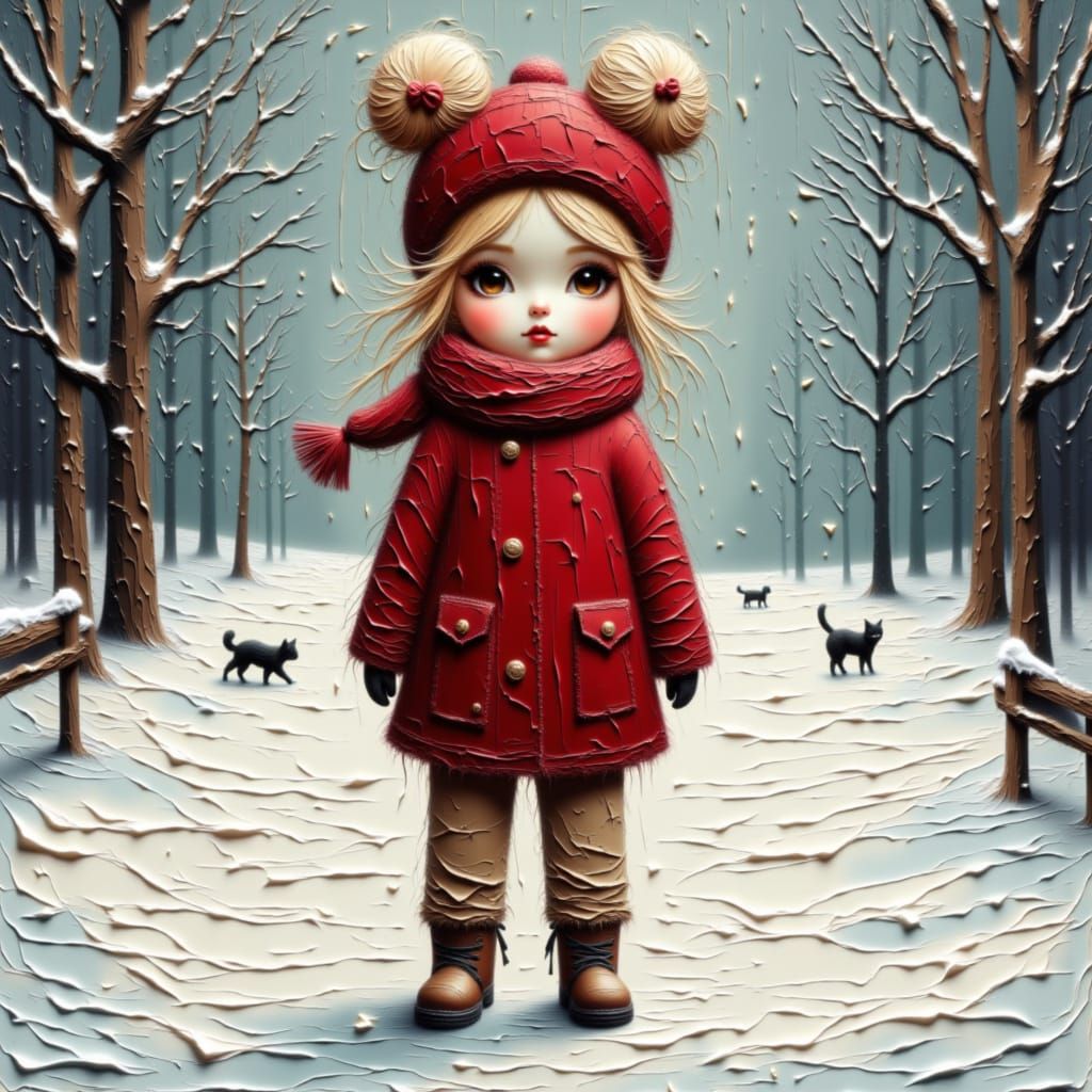 Little Girl in Snowy Landscape Oil Painting