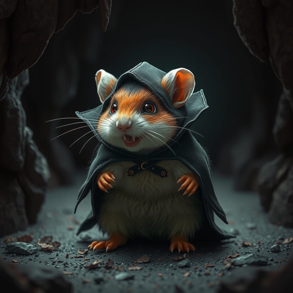 Vampire Hamster in Ominous Cave, Comic Book Art