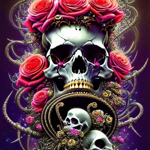 Skull in Rose Crown with Luminous Sparkles