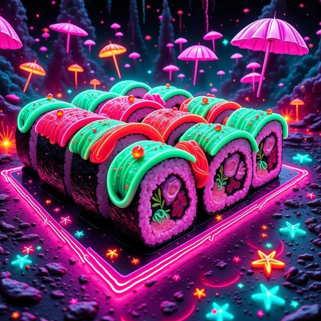 Cyberpunk Sushi: Neon Surrealism in Alcohol Ink