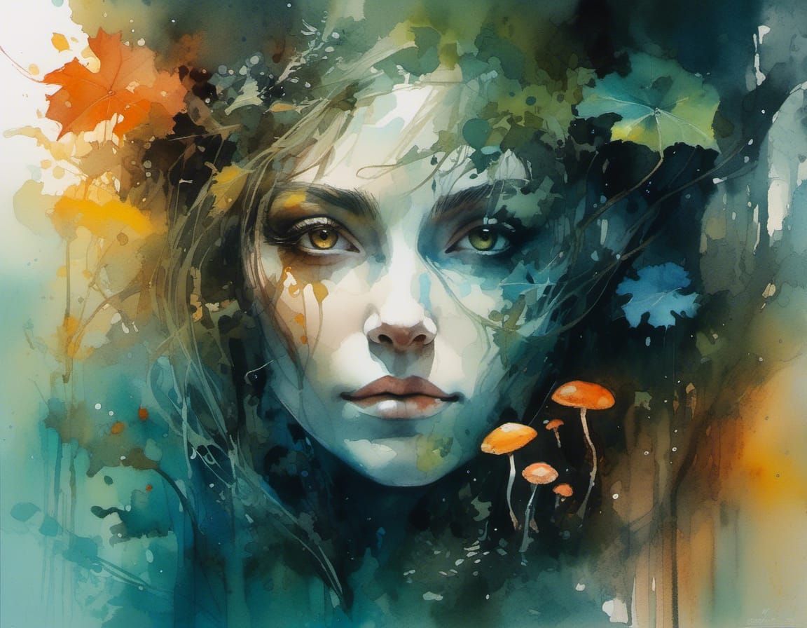 Mystical Witch Portrait in Surreal Forest