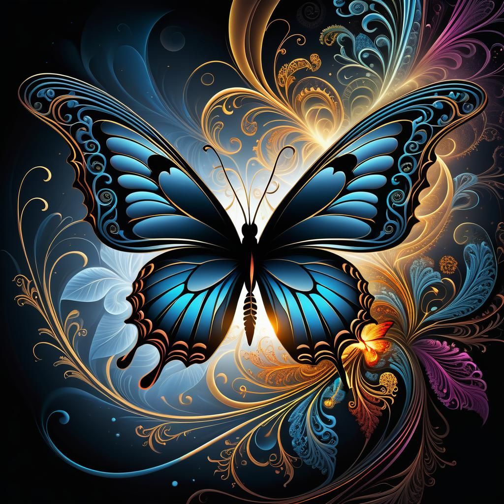 Mouse Chasing Butterfly in Gothic Digital Art