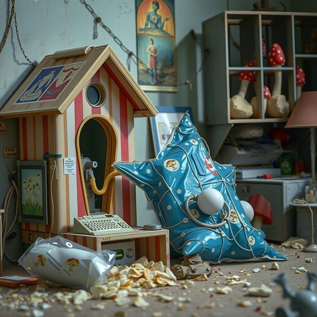 Computer Meets Gum House with Mushroom Flags