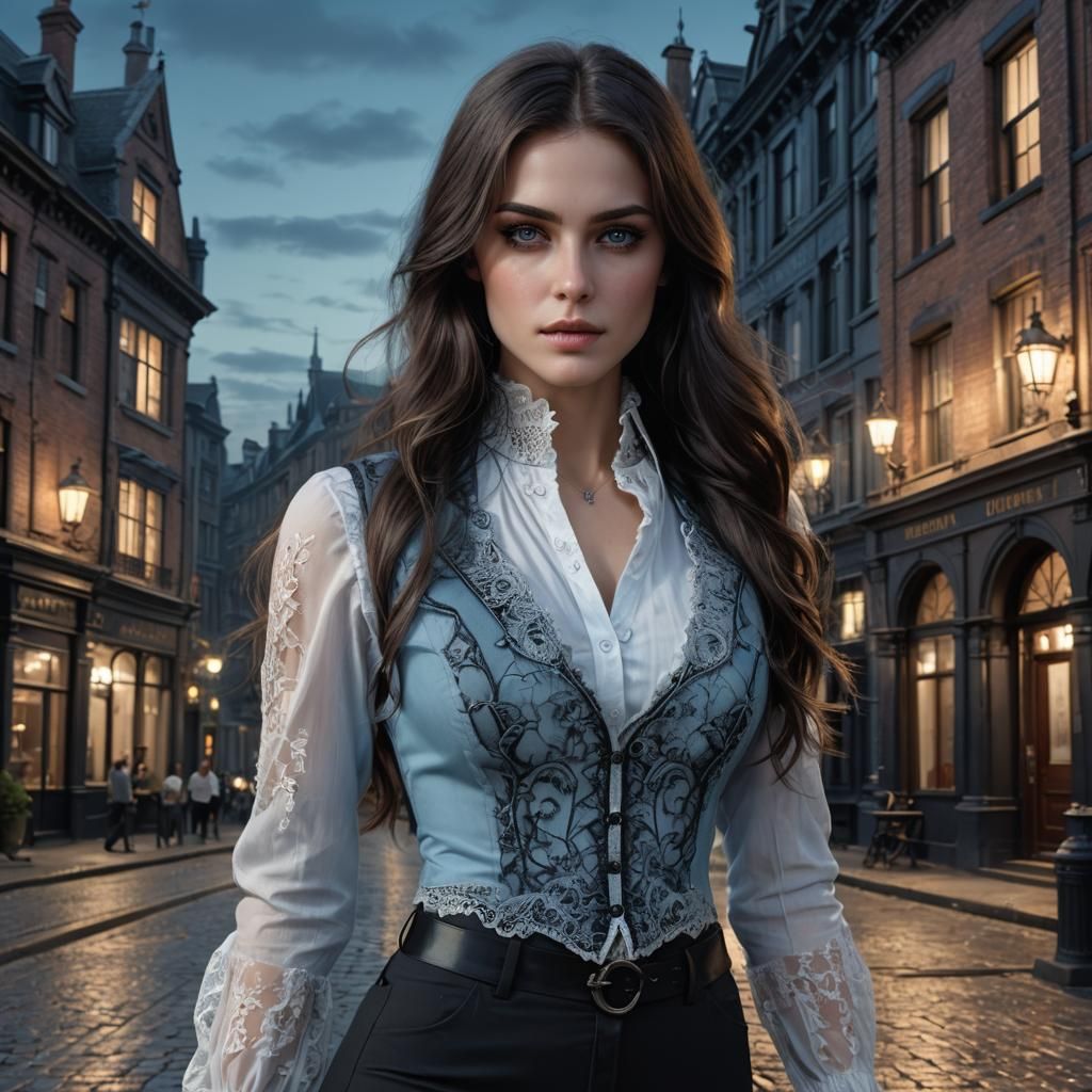 Victorian Girl with Brunette Hair in 3D Rendering