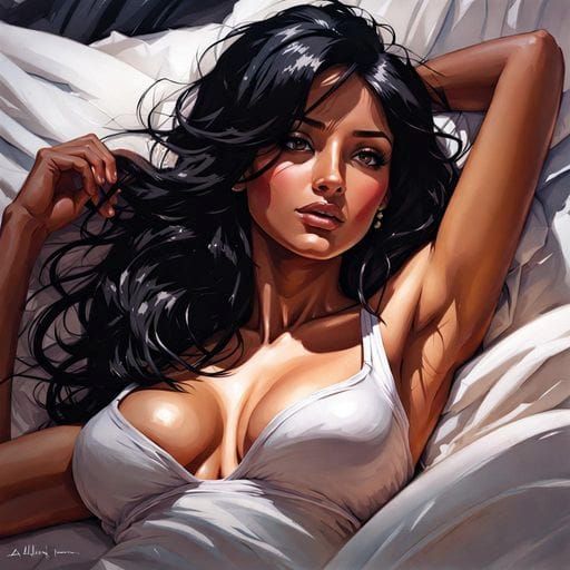 Portrait of a Happy Indian Woman in Bed