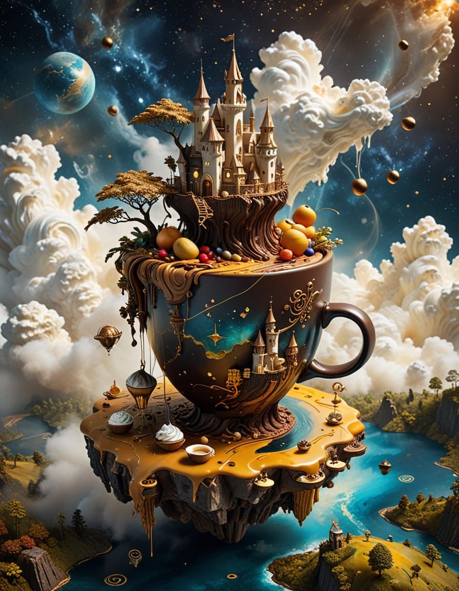 Surreal Floating Islands in Space