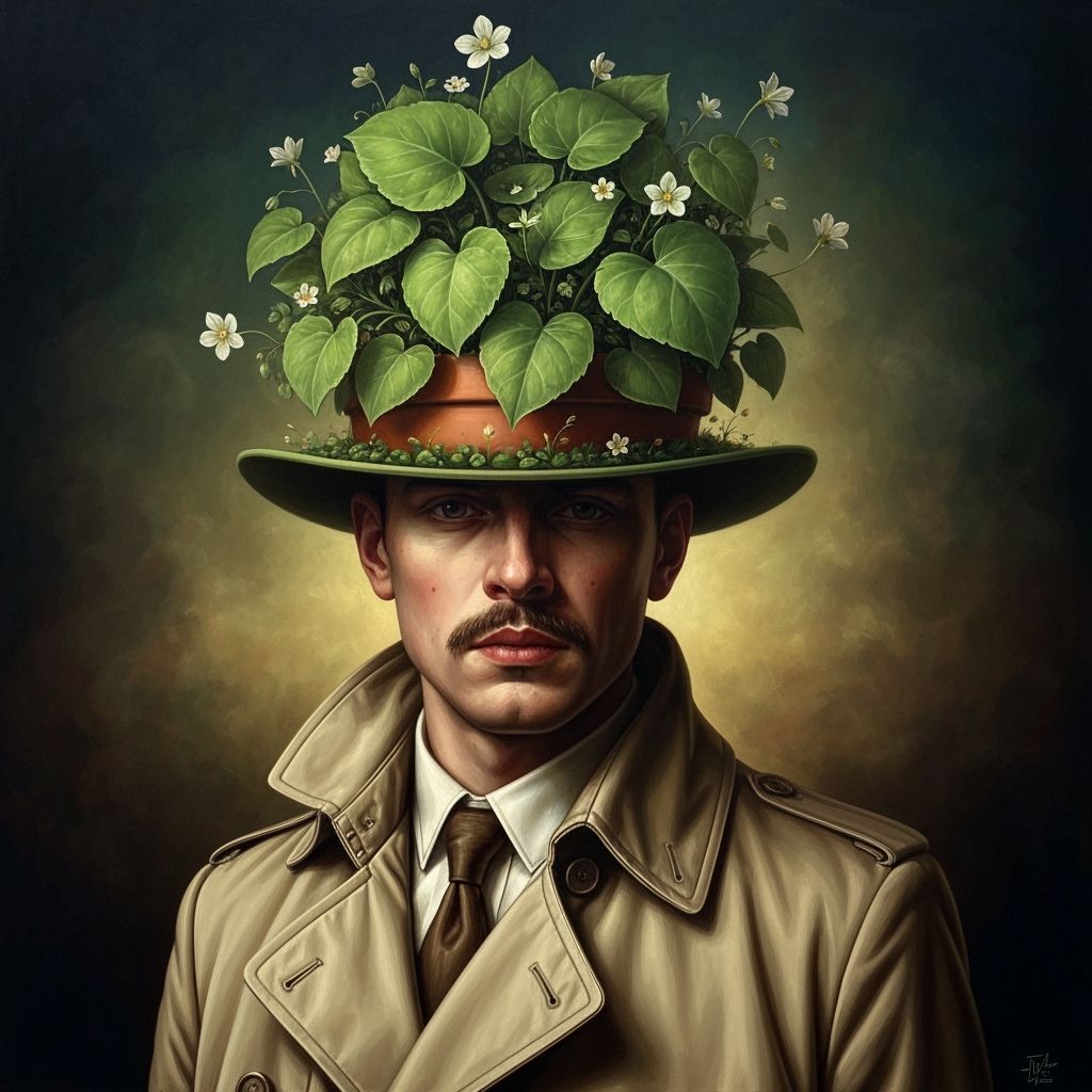 Man in Plant Hat Oil Painting