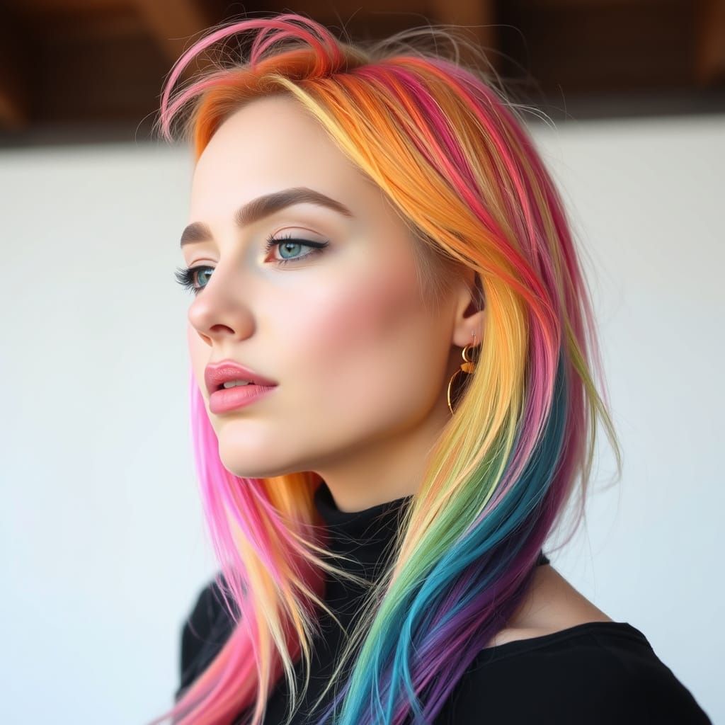 Woman With Vibrant Rainbow Hair