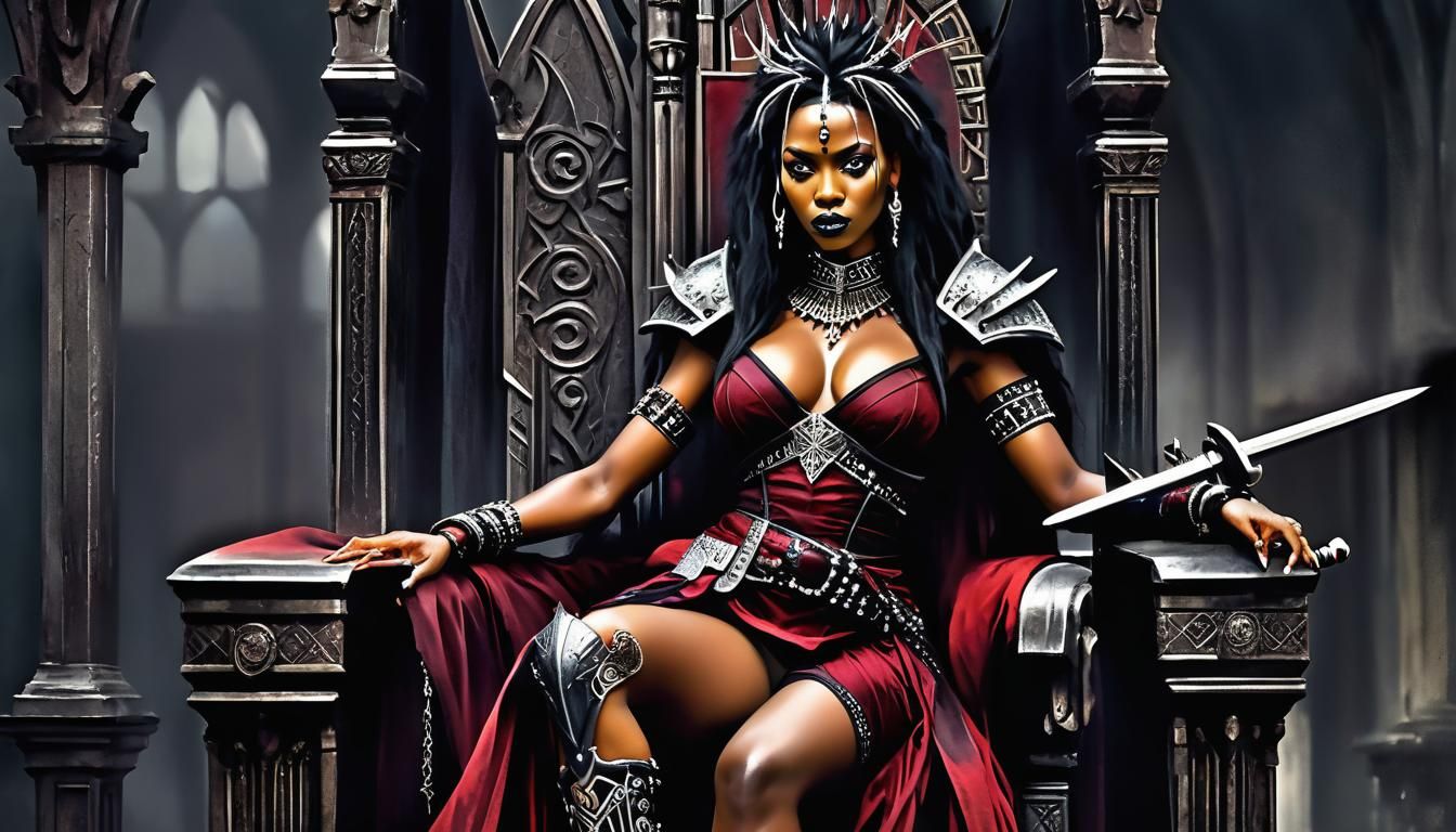 Gothic Tribal Queen with Sword in Dark Mood