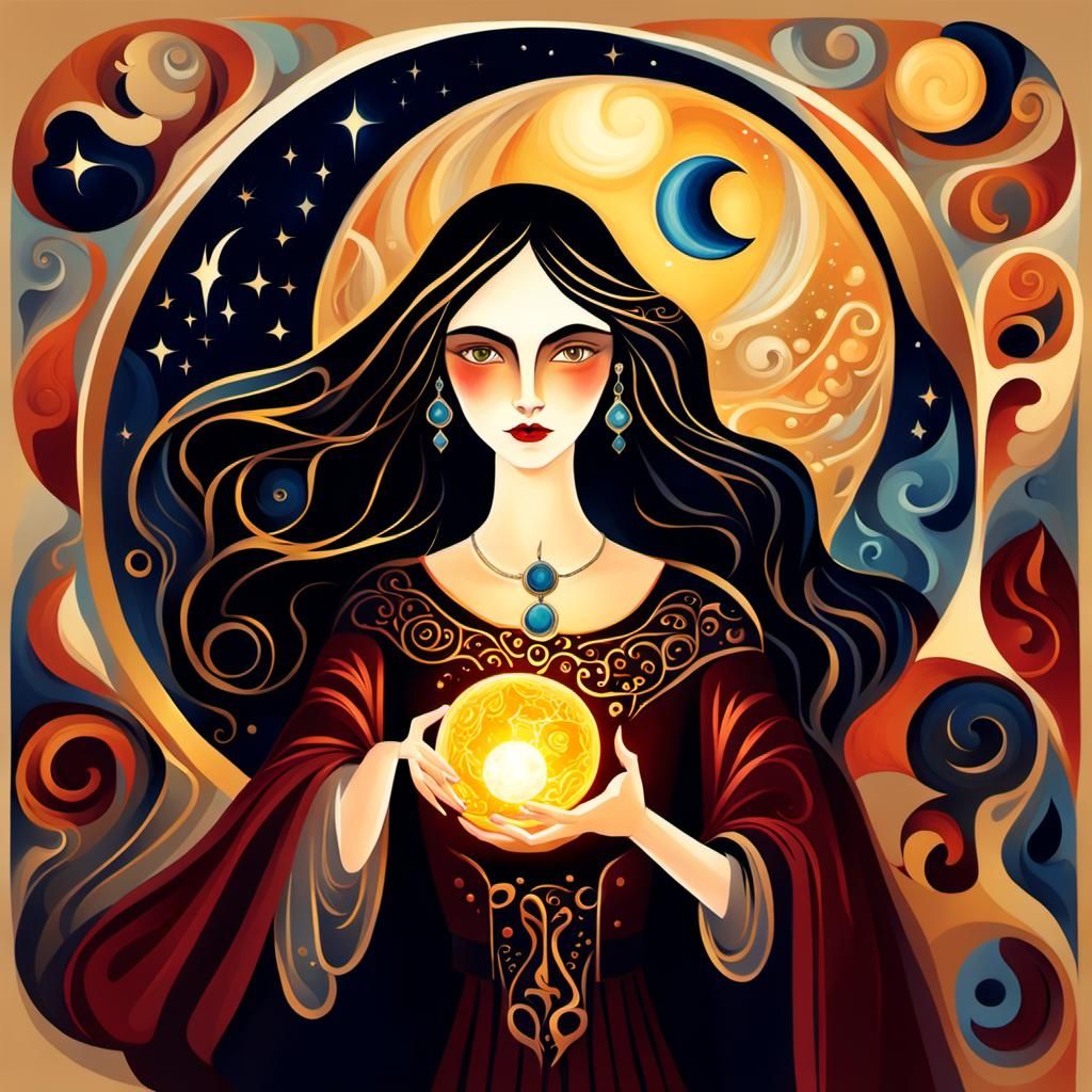 Vampire Woman with Orb in Surrealist Style