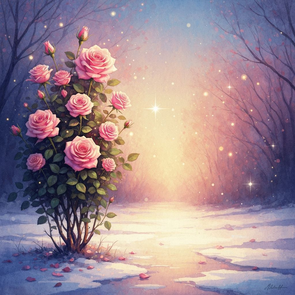 Magical Rose Bush Sparkles Over Winter Garden Turning to Spr...