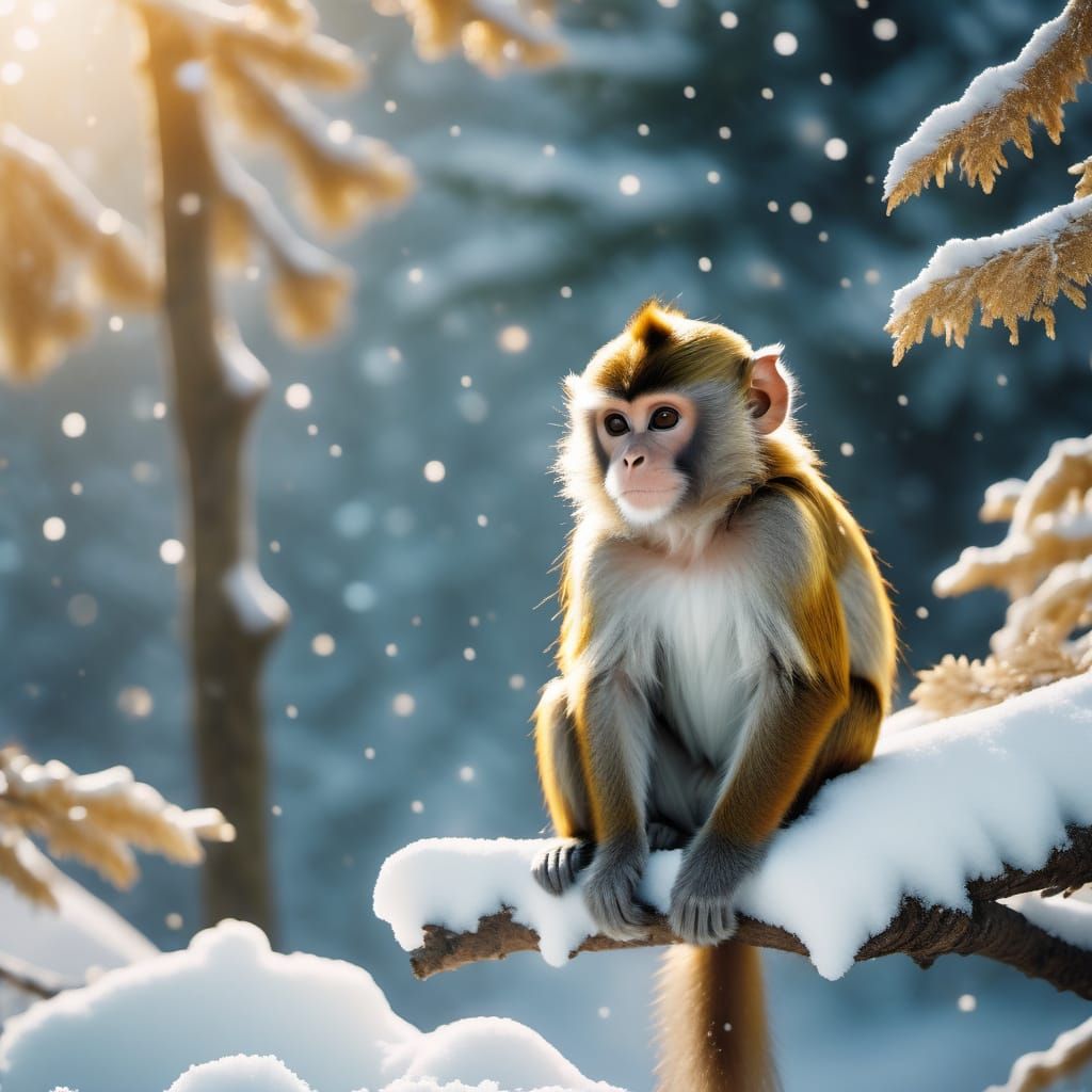 Chibi Monkey soars in Whimsical Winter Wonderland
