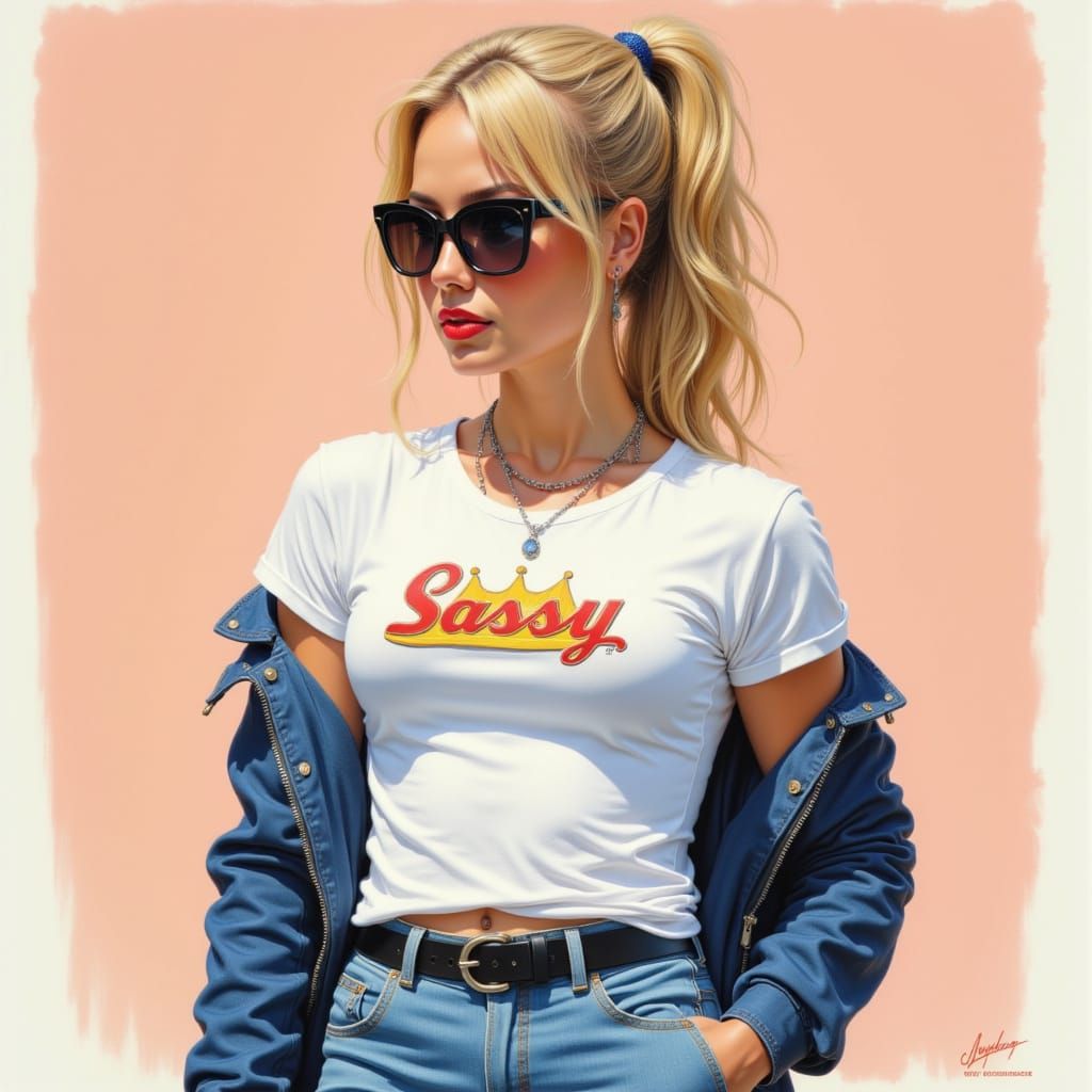 Stylish Cartoon Woman with Sassy T-Shirt