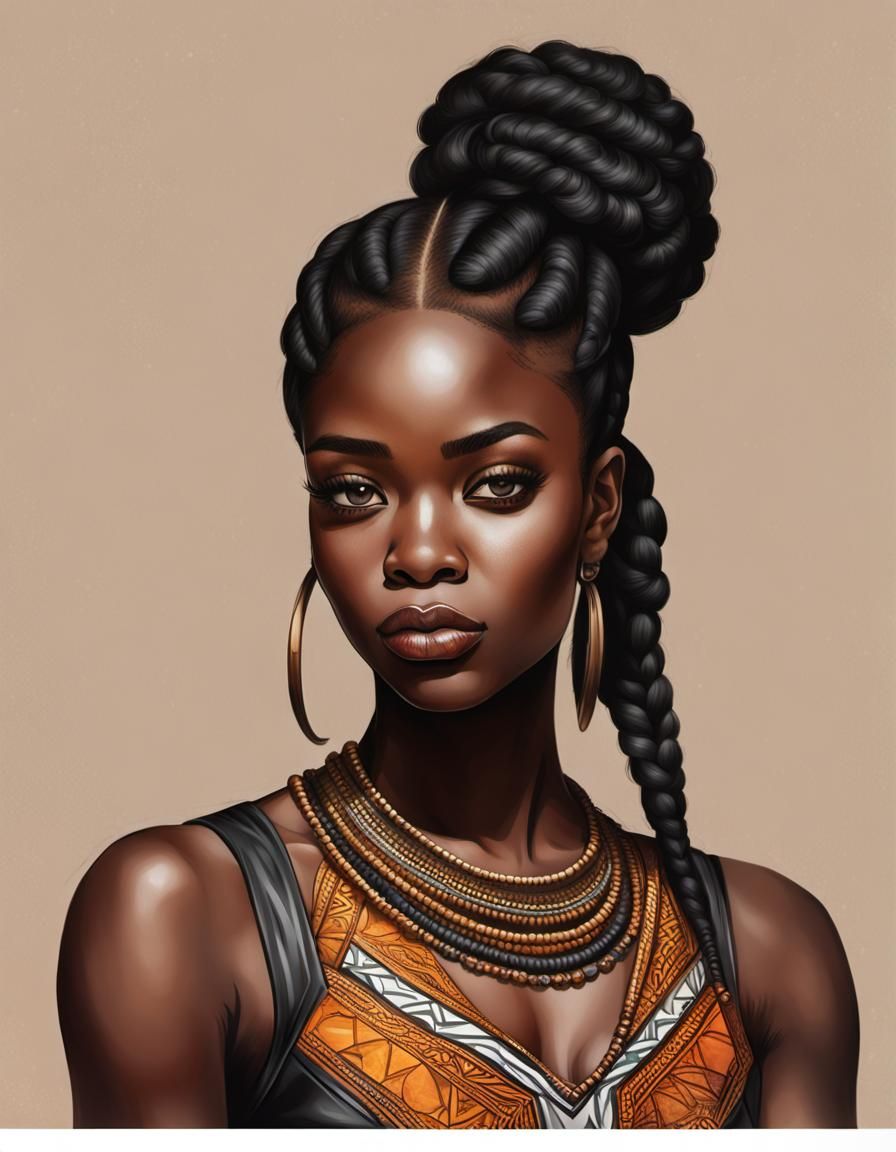 Melanin Woman in Illustrative Realism Style