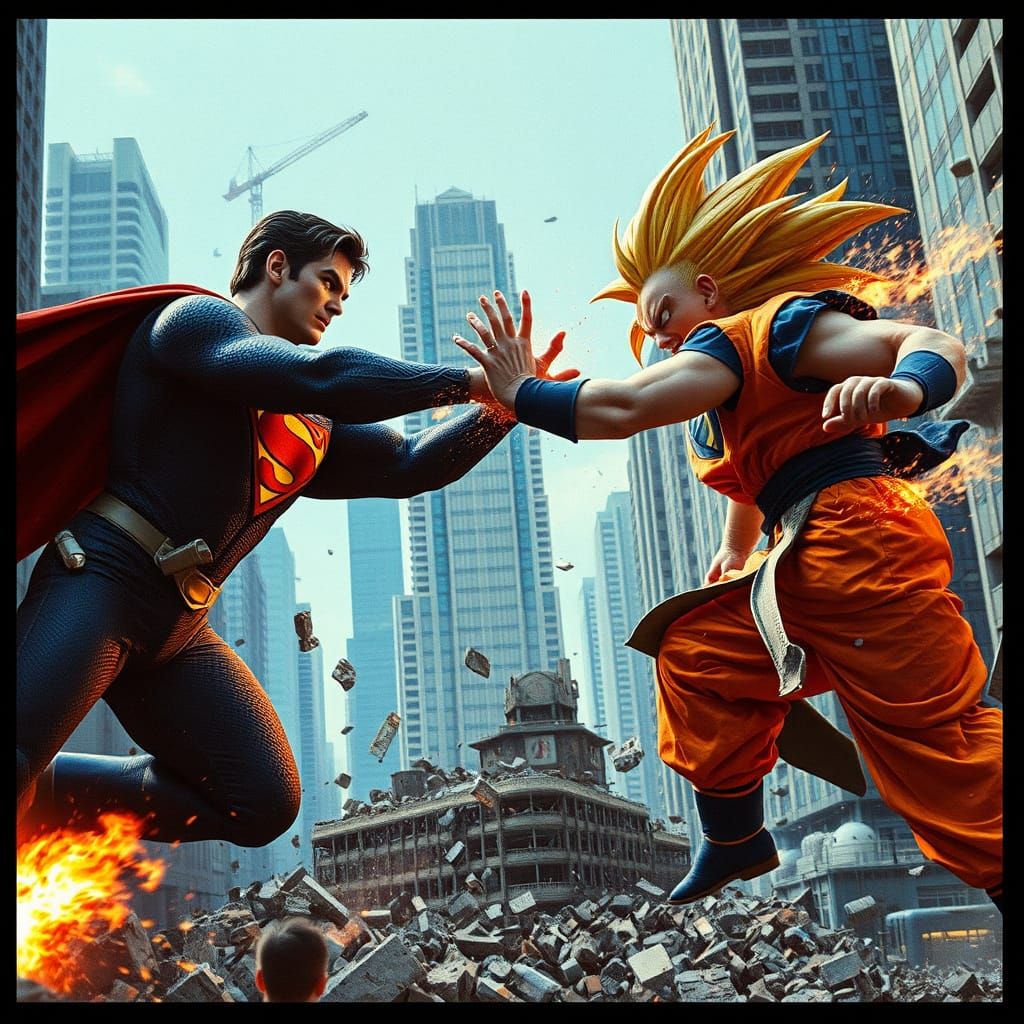 Epic Superhero Showdown in a Ruined Cityscape