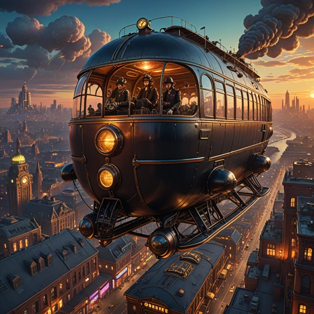 Flapper Girl Pilots Zeppelin in Dieselpunk Metropolis