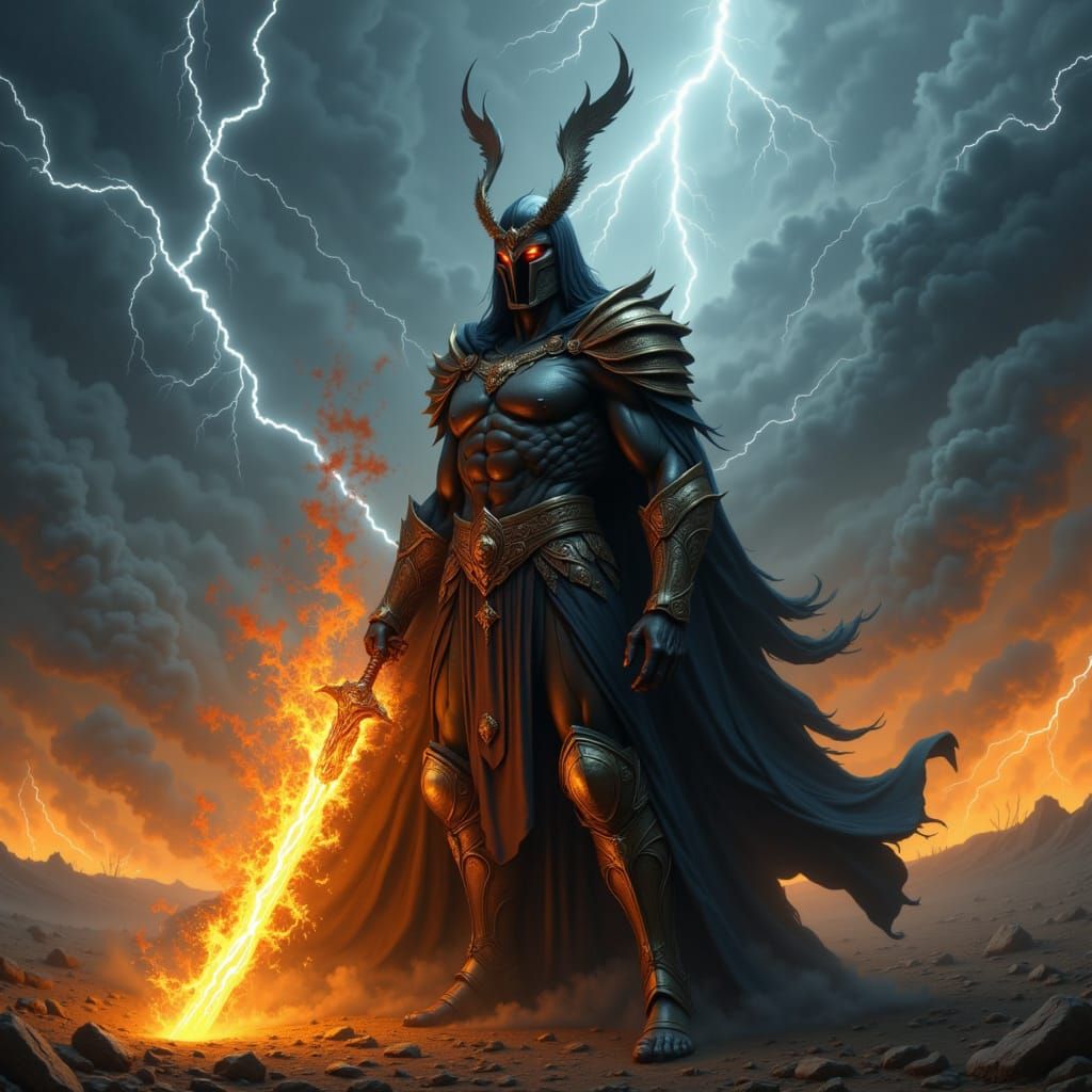 Valkyrie Warrior in Stormy Battlefield