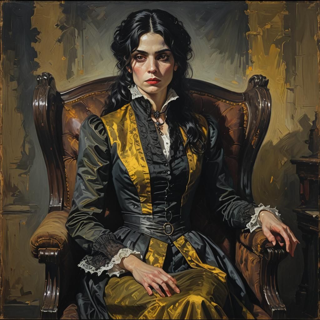Victorian Vampire Woman in Oil Painting Style