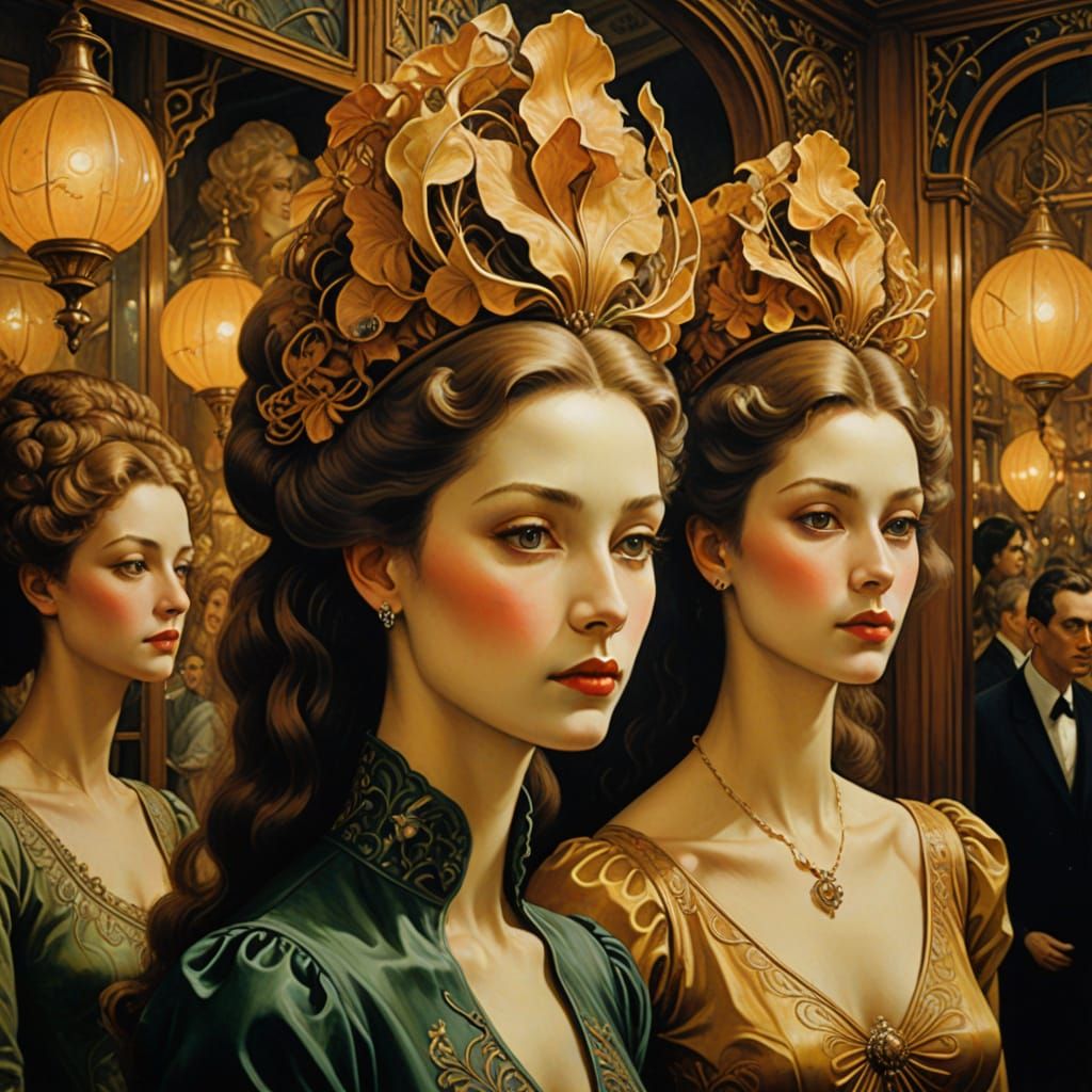 June and Elisabeth Joyeux in the Ball Room