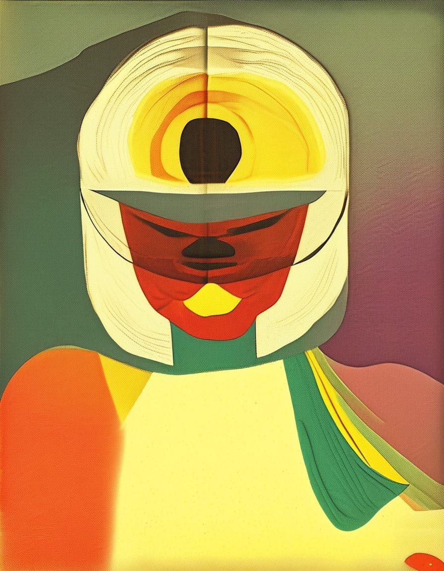 Retro Polaroid Diarama with Hidden Face in Vibrant Complemen...