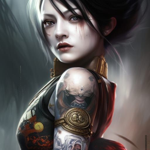 Creepy Emo Woman Portrait in Dark Horror Style