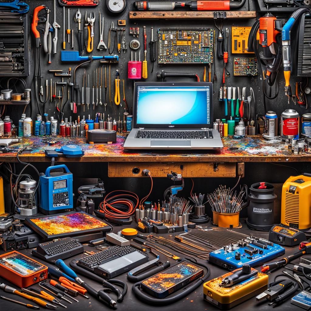 Vibrant Computer Repair Workshop in Graffiti Art Style