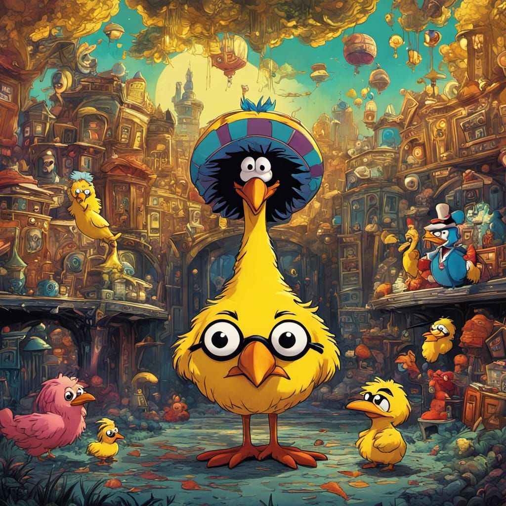 Chibi Groucho Bird in Psychedelic Burton Art