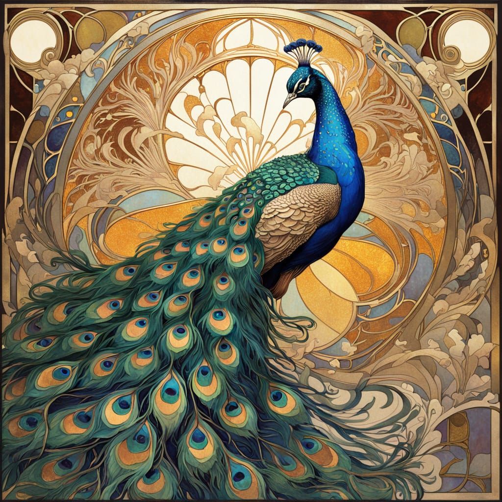 Majestic Peacock in Art Nouveau Style