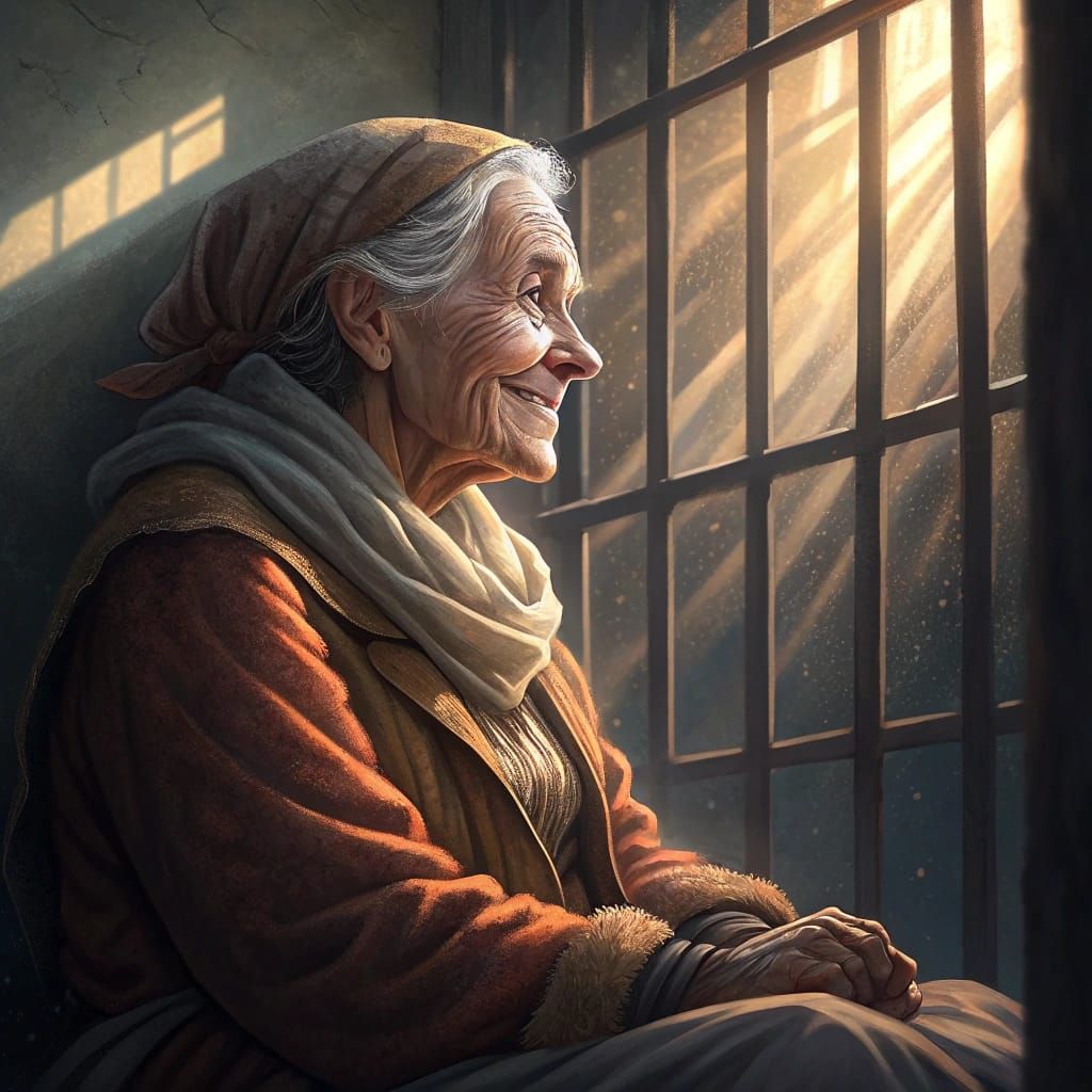 Old Woman's Contentment: A Classic Portrait in Prison