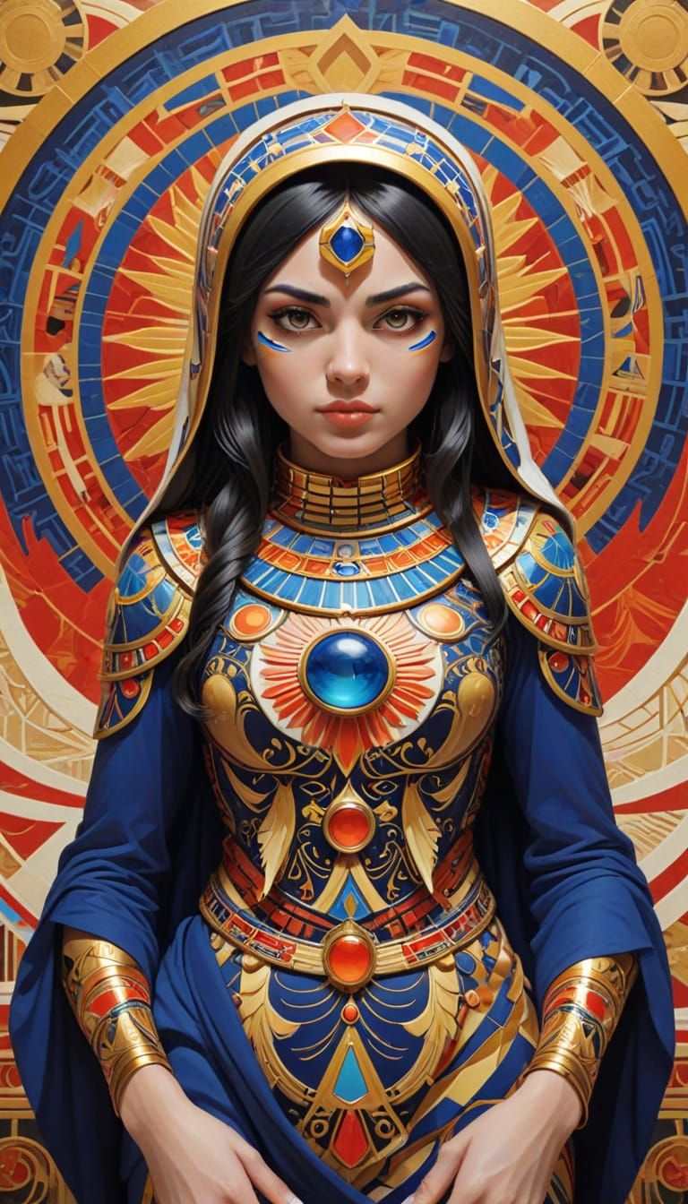 Epic Ancient Egyptian Goddess in Psychedelic Matryoshka Styl...