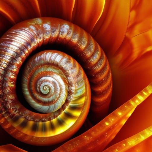 Crystal Amber Snail Shell with Flowers in 8K