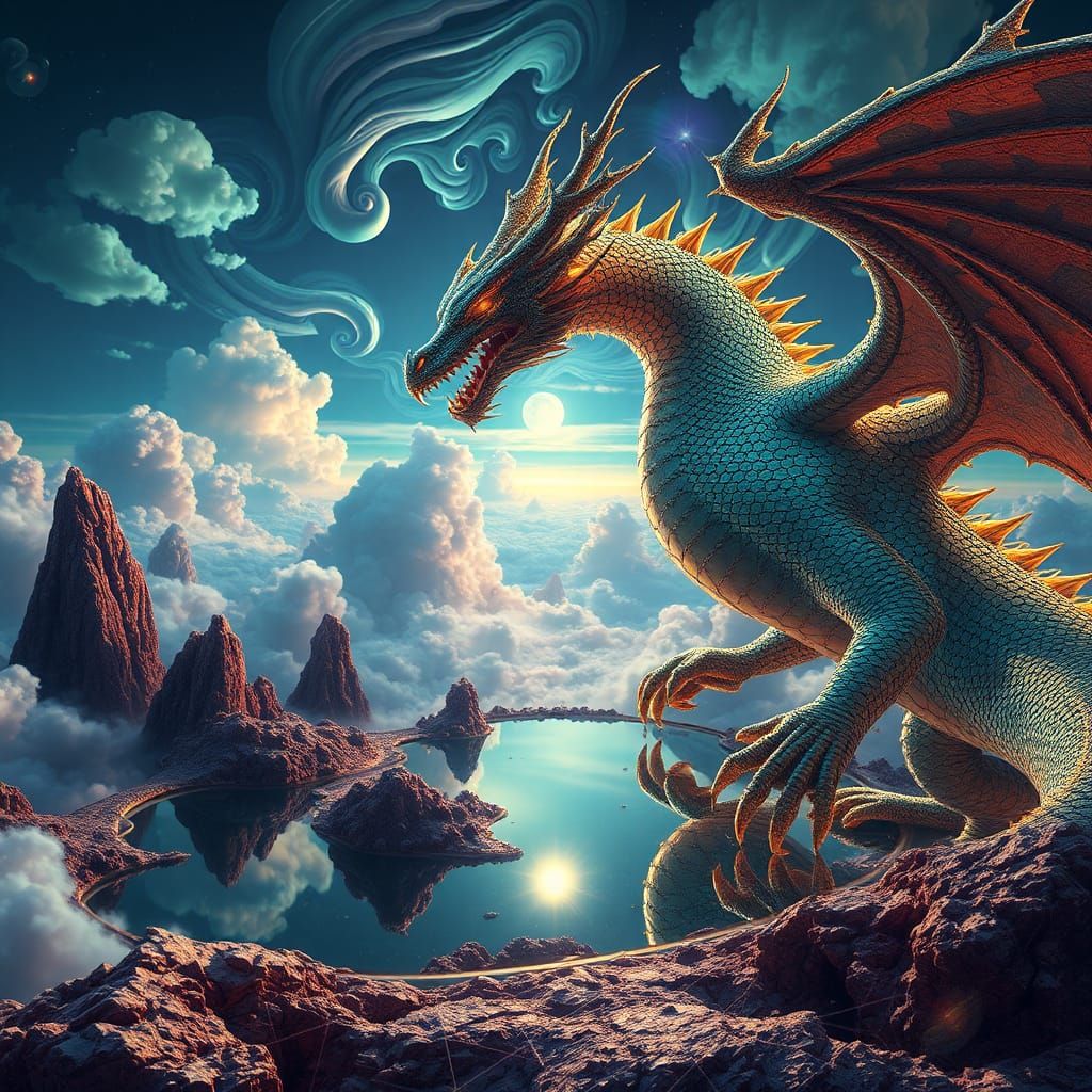 Fractal Dragon Gazing into a Mirror, Fifth Dimension