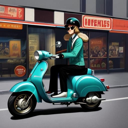 1960s Mod Fashion Scooters in Anime Style