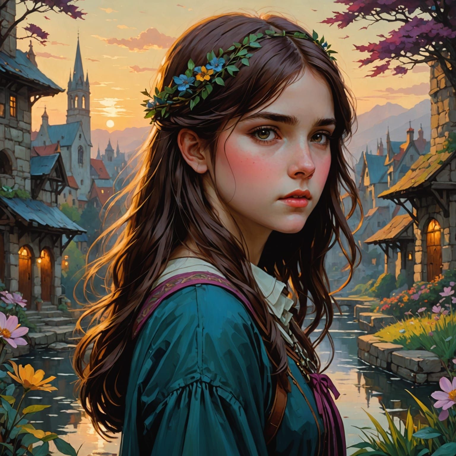 Girl in Ethereal Sunset Glow