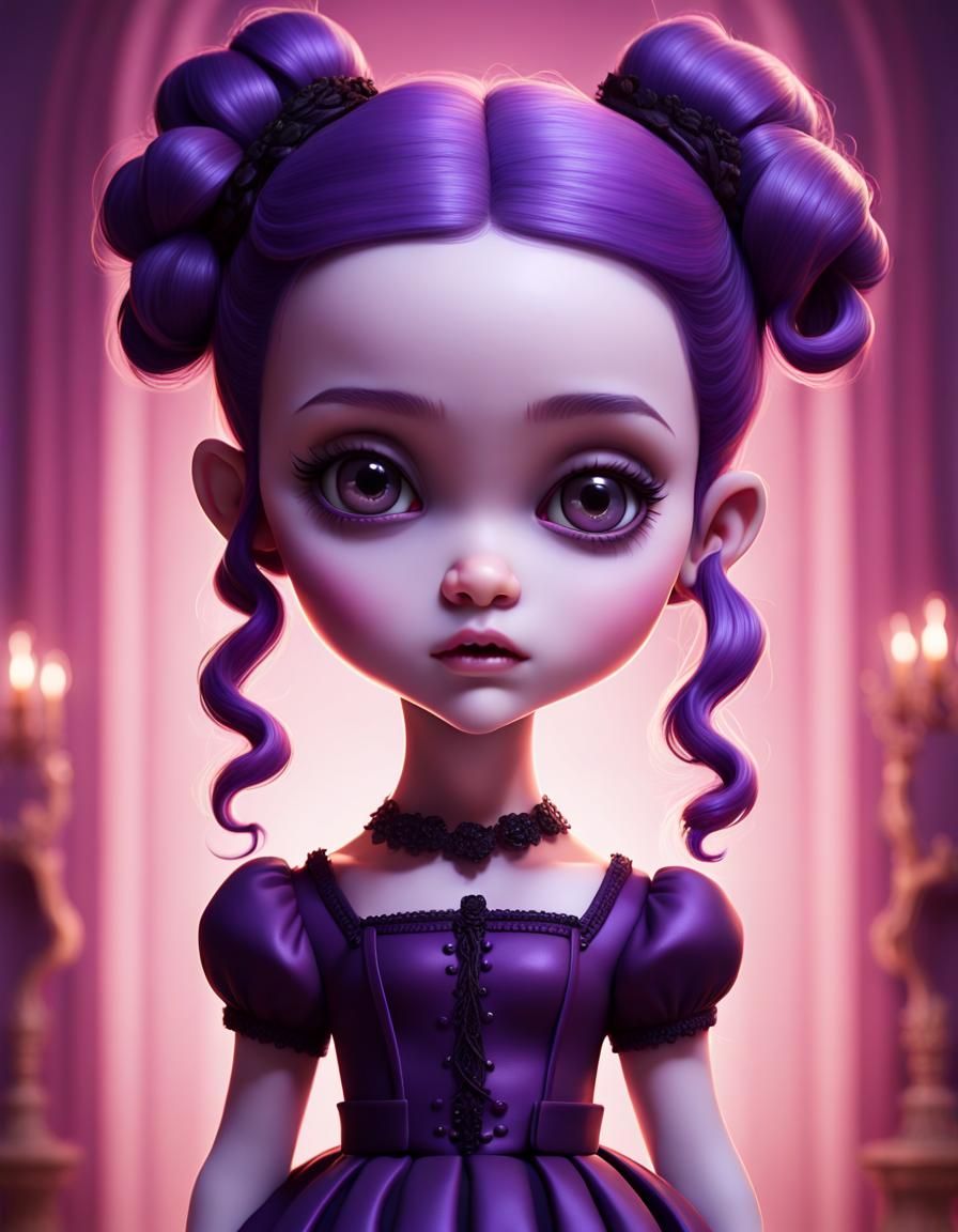 Chibi Girl Portrait in Gothic Romanticism Style