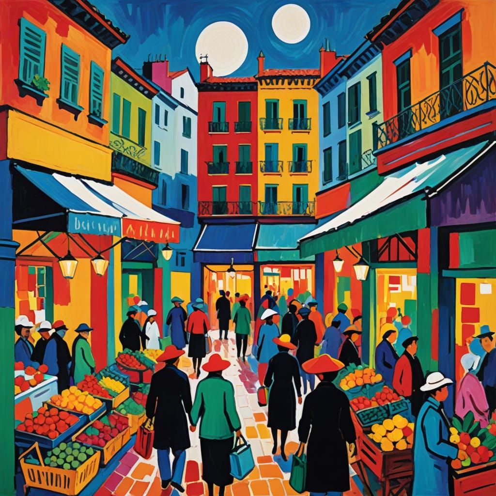 Fauvist Market Scene with Bold Brushstrokes