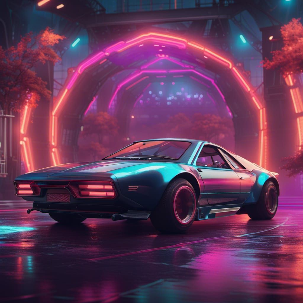 Retro-Futuristic Sports Car in Detailed Matte Painting