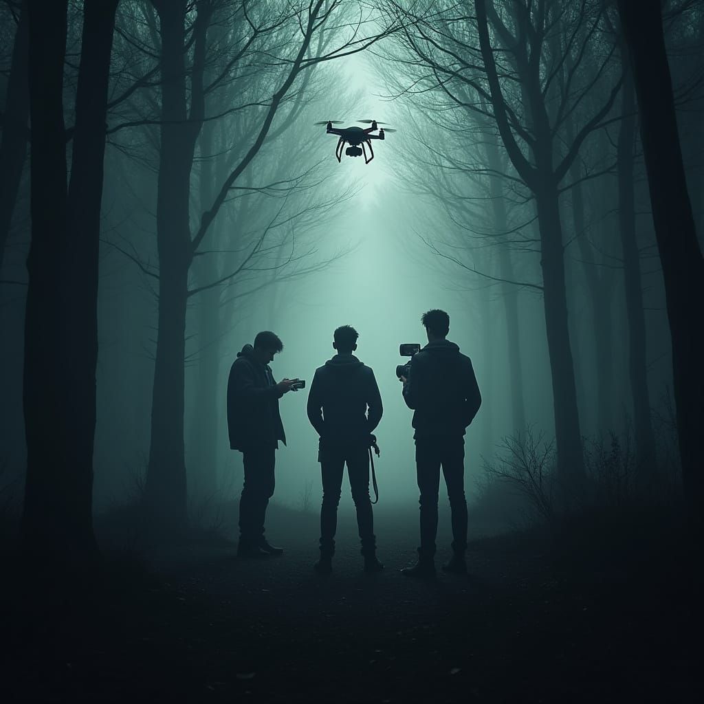 Ominous Forest Scene: Friends Prepare for Doom