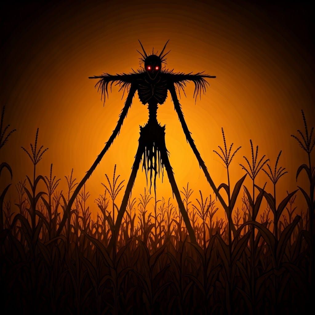 Nightmarish Scarecrow in Haunted Cornfield