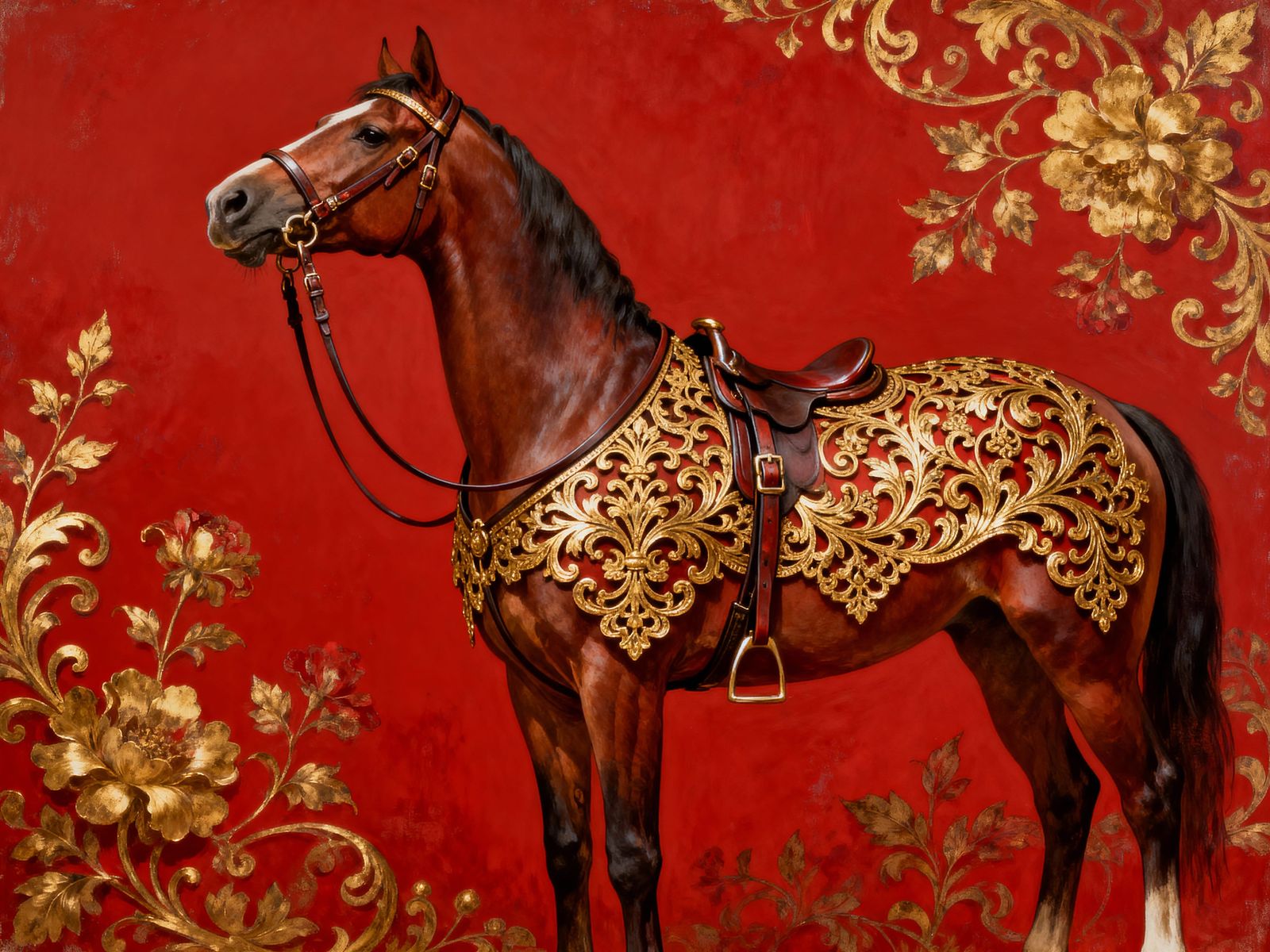 Horse Bridle with Antique Gold Flourish Trimmings