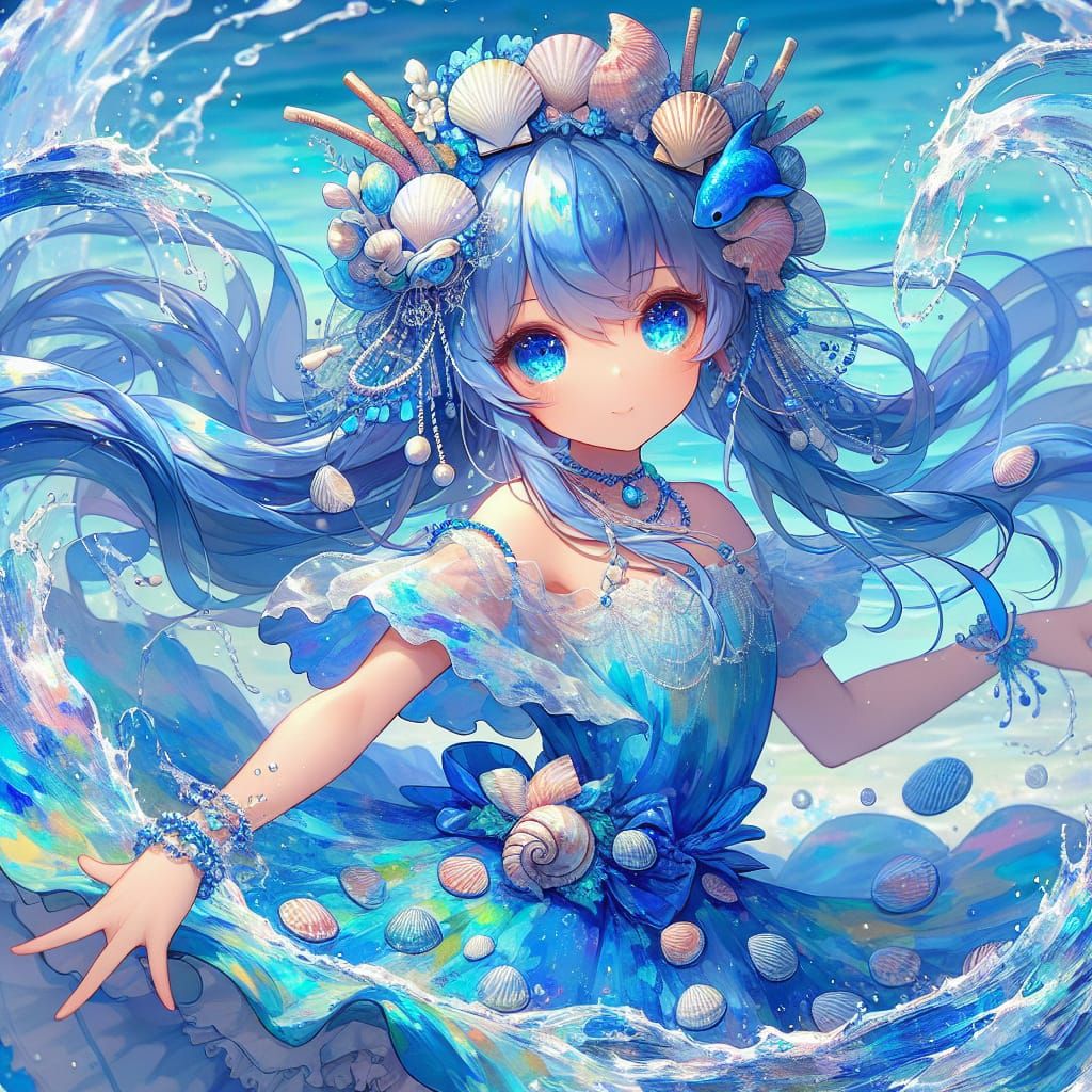 Anime Dancer Emerges from Ocean as Impressionistic Painting