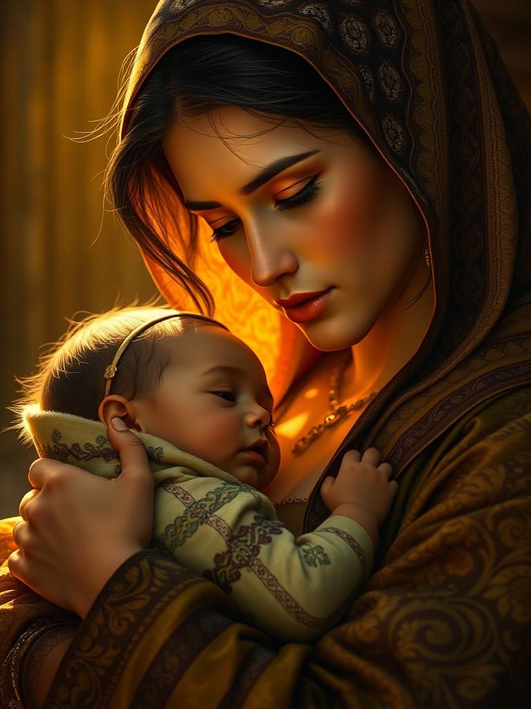 Emotive Mother and Child Portrait in Golden Light