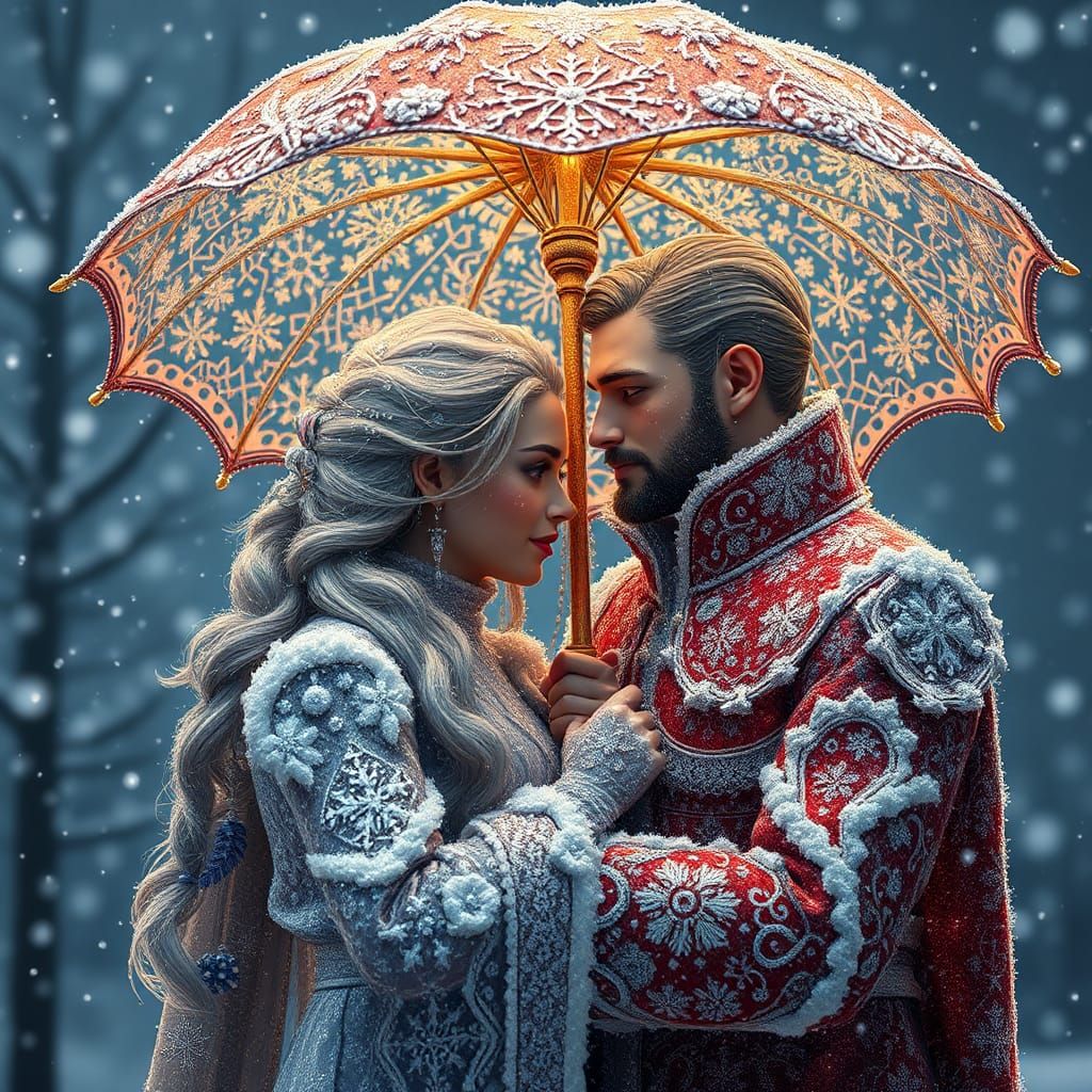 Snowflake Couple Portrait in Hyperdetailed Digital Art