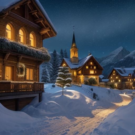 Italian Alps Village at Dusk in Pixar Style
