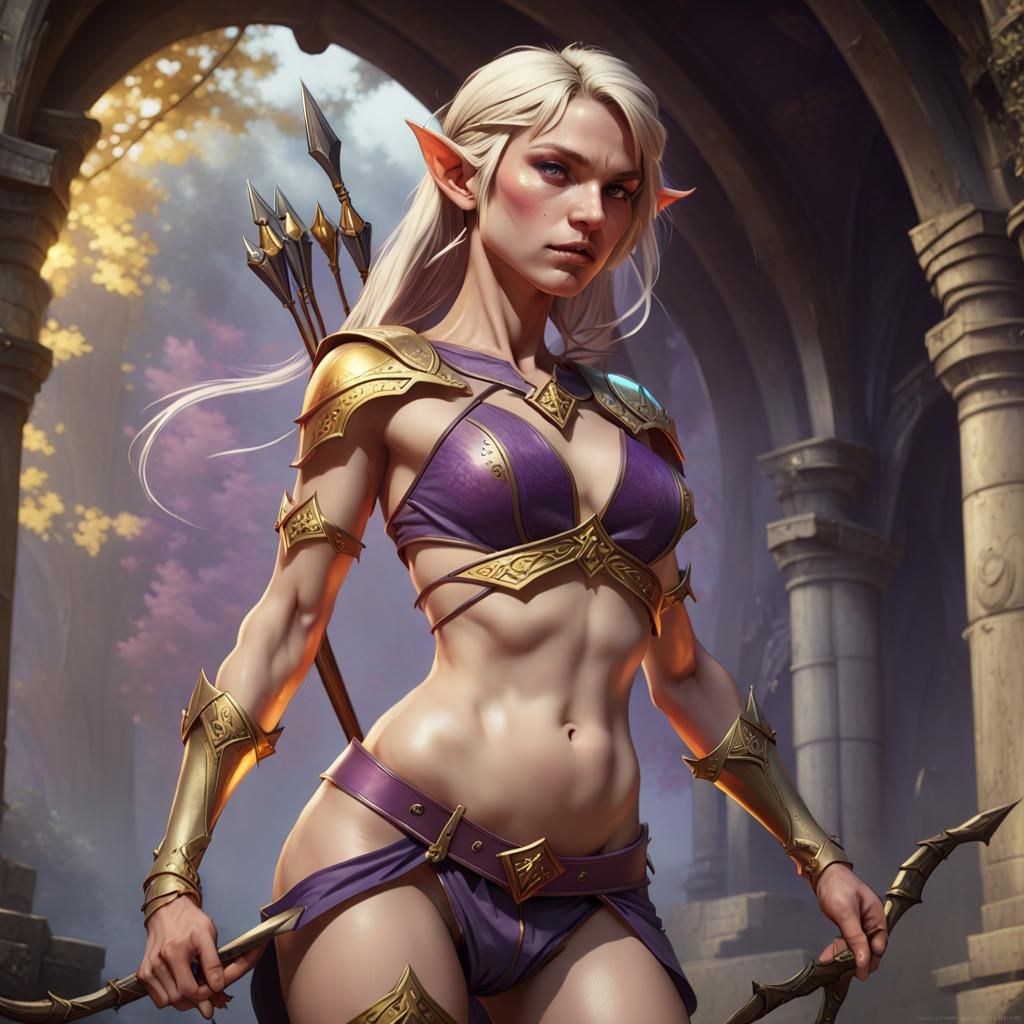 Fantasy Elf Archer in Art Nouveau Style