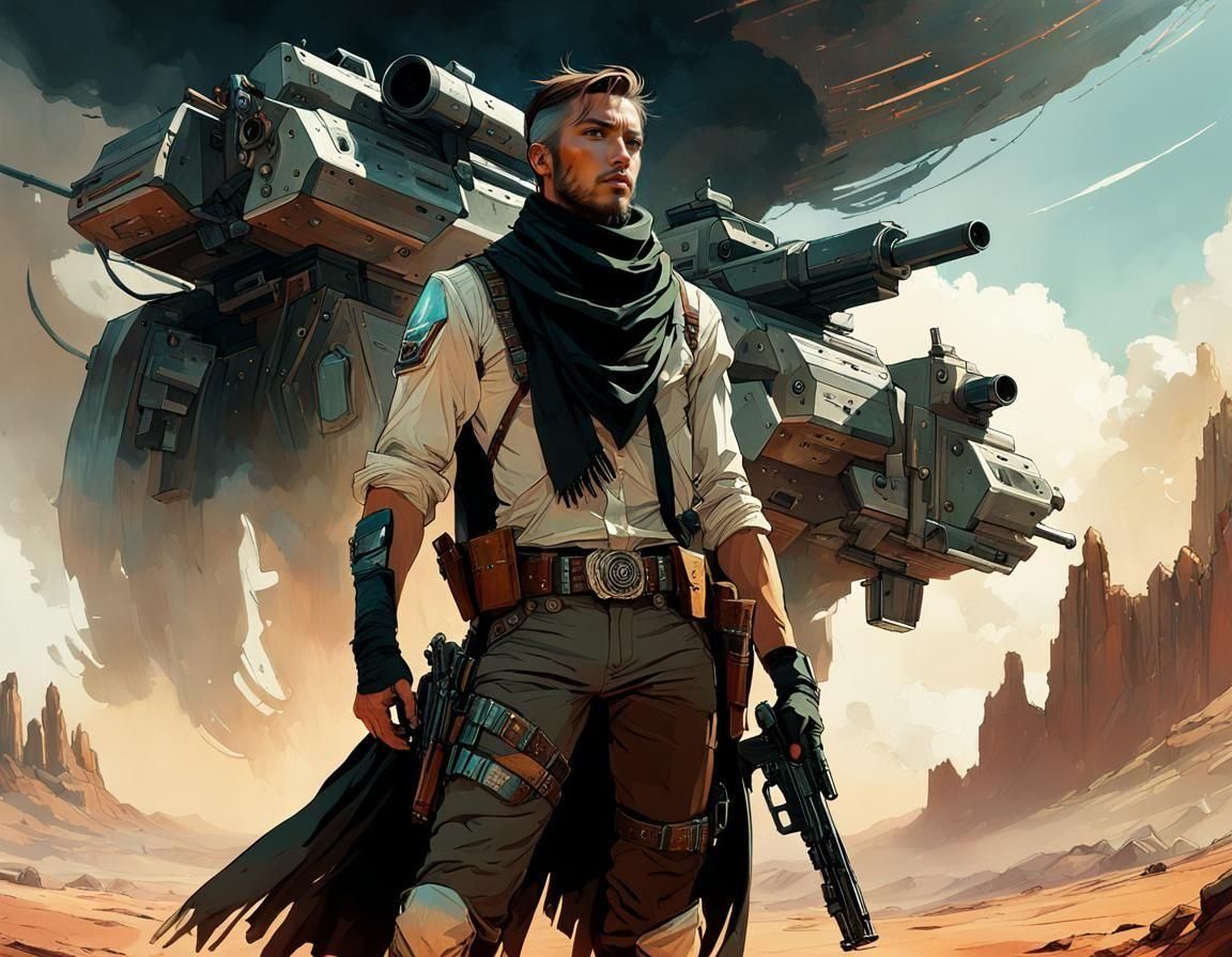 Fierce Gunslinger in Apocalyptic Desert, Concept Art