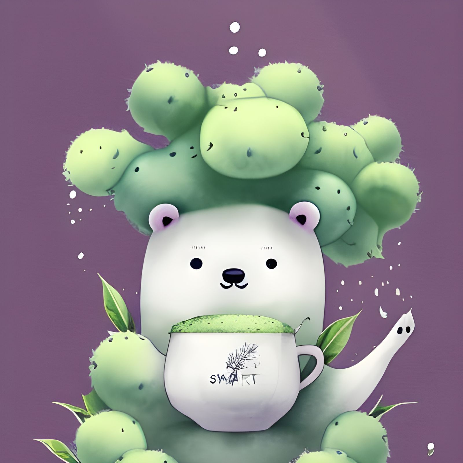 Minimalist Matcha Tea Bear Illustration