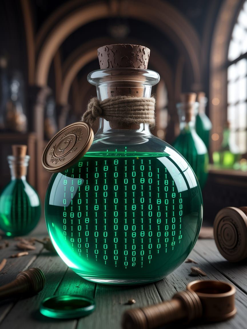Medieval Potion Bottle with Matrix Code