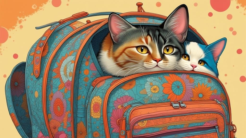 Cats in Backpack: Playful Digital Art