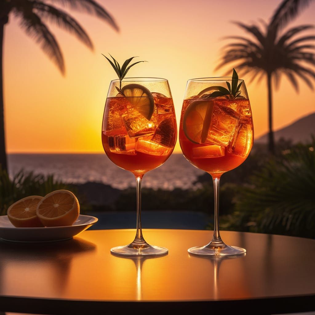 Aperol Spritz on Tropical Beach in 3D Anime Style